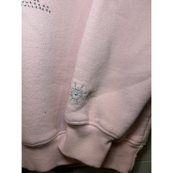 Y2K King Universal Vintage Rhinestone Snowflake Tree Pink Sweatshirt Women Small - Picture 3 of 6